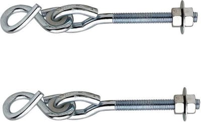 Schommelhaak - 2x - verzinkt staal - 180 mm - met s-haak en bus - voor ophangen en bevestigen van touw / voorwerpen - schommelhaken / krulhaak