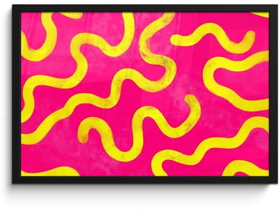 Poster in lijst - Fotolijst 60x40 cm - Posters - Lijn - Geel - Abstract - Posterlijst zwart - Decoratie - Wanddecoratie woonkamer - Muurdecoratie slaapkamer
