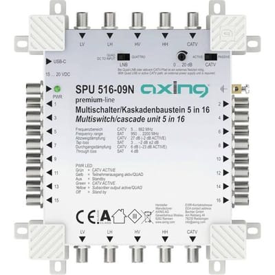 Axing SPU51609N Satelliet multiswitch Ingangen (satelliet): 5 (4 satelliet / 1 terrestrisch) Aantal gebruikers: 16