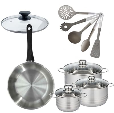 Set Koekenpan 28cm & 3 Kookpannen 16/20/24cm Fackelmann Genève met 6 keukengerei