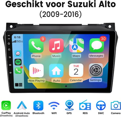Junsun Android 15 autoradio Geschikt voor Suzuki Alto 2009-2016 Accessoires - 4GB+64GB - Draadloze CarPlay & Andriod Auto - GPS-navigatiesysteem - Bluetooth - Stuurwielbediening - WiFi - 9-inch Touchscreen - RDS - USB