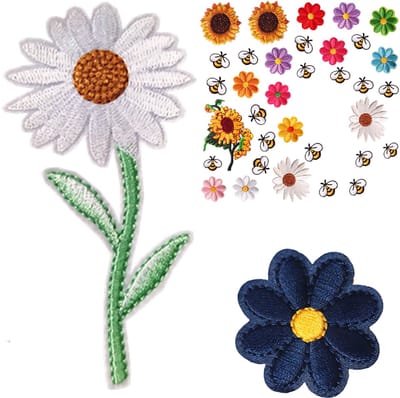 Somstyle 36-Delige Strijk Embleem Set - Patches voor Kleding - Bloemen & Bijen - Stof & Strijk Applicatie - Multicolor
