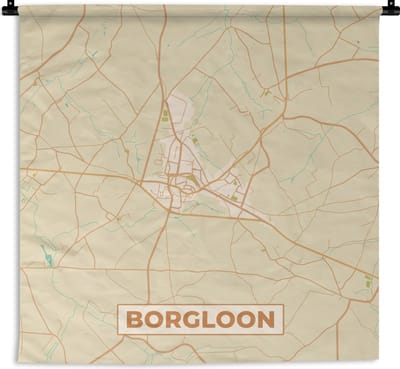 Wandkleed - Wanddoek - Kaart - België - Borgloon - Stadskaart - Plattegrond - 180x180 cm - Wandtapijt