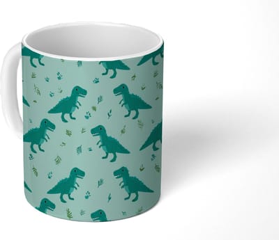 Mok - Koffiemok - Donkergroen - Dinosaurussen - Afdrukken - Bladeren - Mokken - 350 ML - Beker - Koffiemokken - Theemok