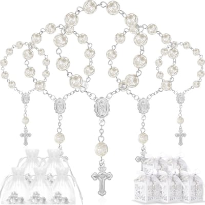 Store_8 - Doop gunsten set - Doop kruisjes - Elegante verpakking - Ivoor - Rozenkrans en parels - Geschikt voor doop en bruiloft - Organza zakken