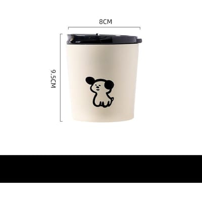 Thermosbeker met hondenmotief (Koreaans stel) van roestvrij staal, inclusief cadeautje (Instagram), draagbare koffiebeker voor kinderen, schattige waterbeker 240ml beige