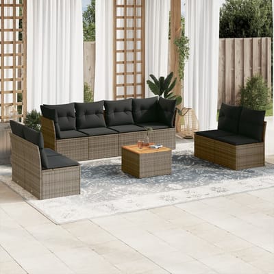 vidaXL - 9-delige - Loungeset - met - kussens - poly - rattan - grijs