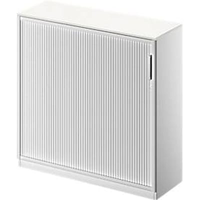 Schäfer Shop  Genius Roldeurkast TETRIS SOLID, 3 ordnerhoogten, B 1200 x D 413 x H 1170 mm, met legborden en afdekplaat, wit/blank aluminium