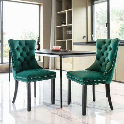 Eetkamerstoelen - Set Van 2 - Gestoffeerde eetkamerstoel - Eettafelstoel - Eetkamerstoelen - Stoel - Flueel - Houten stoelpoten - Modern Design - Groen