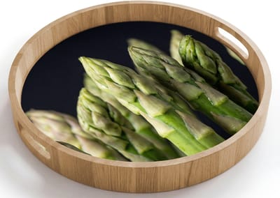 Dienblad rond 40x40 cm - Schootdienblad hout - Asperges - Groen - Zwart - Borrelplank rechthoek - Plateau houten dienbladen