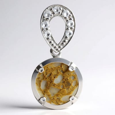 Cavill - Zilveren Hanger - 925 Sterling Zilver - Dinosaurus Kwarts 3,37 ct Rond Cabochon - 7 Witte Topazen 0,176 ct - Elegant Vintage Sieraad