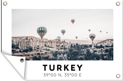 Muurdecoratie Turkije - Cappadocië - Luchtballon - Bergen - 180x120 cm - Tuinposter - Tuindoek