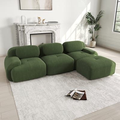 Wishdor - Modulaire Hoekbank - Frameloos En Ergonomisch - Minimalistisch Ontwerp - Voor Woonkamer Of Slaapkamer - Ribstof Met Brede Gebogen Armleuningen - Groen - 4 Pakketten