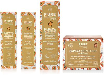 P'ure Papaya Care - Papaya Baby Balm + Papaya Baby Olie + Papaya baby Head to Toe Wash + Papaya Baby Skin Food - 4 Pak - Voordeelverpakking