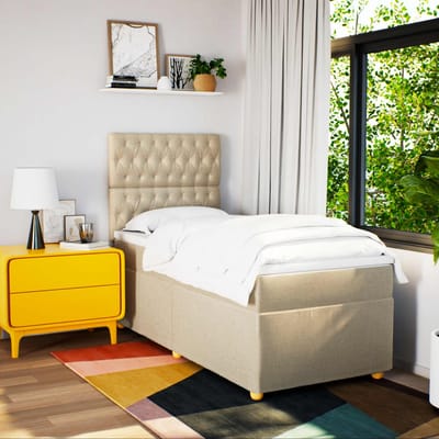 vidaXL - Boxspring - met - matras - stof - crèmekleurig - 100x200 - cm