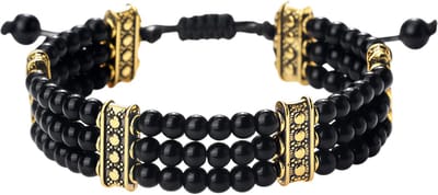 Kralen armband van 4mm – Glanzend Zwart – gevlochten touw met verstelbare knoopsluiting – geschikt voor vrouwen en mannen – yoga en energie stijl – ideaal als paarcadeau