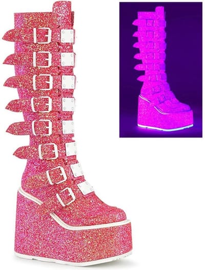 DemoniaCult - SWING-815UV Plateau Laarzen - US 7 - 37 Shoes - Roze/Wit