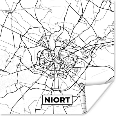 Poster Stadskaart - Plattegrond - Kaart - Frankrijk - Niort - Zwart wit - 100x100 cm XXL