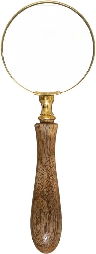 Vergrootglas/loep mangohout en glas met goudkleurige rand