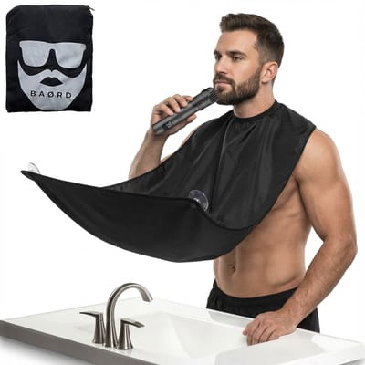BAØRD Baardschort Met Zuignappen Zwart – Scheerschort - Kappersmantel - Beard Bib – Baard Schort – Kapmantel - Scheer Cape – Scheren Kado – Shaving Gift Vader Verjaardag - Trimmen Kados Voor Hem – Baardverzorging Cadeau Man – Tip Cadeautje Mannen