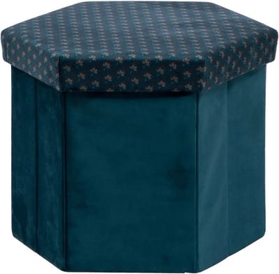 Atmosphera Poef/krukje/hocker Jiling - Opvouwbaar/opslag box 60L - Saffier blauw - D40 x H38 cm - MDF/polyester