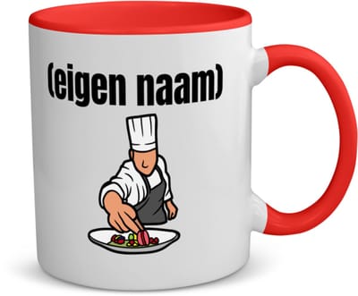 Akyol - chefkok koffiemok - theemok - rood - Kok - iemand die goed kan koken - met eigen naam - leuk cadeau voor iemand die chefkok is - cadeau - kado - 350 ML inhoud