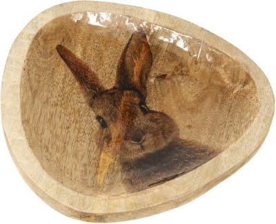 Paasbord Houten Decoratief Bord Konijn in Ei Naturel 25x26cm