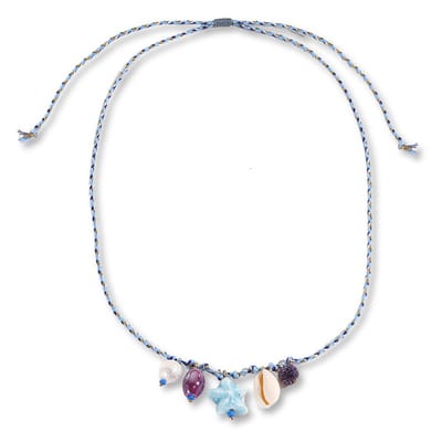 Marama - Ketting Summer Blauw - gevlochten katoen - verstelbaar - zomer - strand - hangers - schelp - zeester - handgemaakt