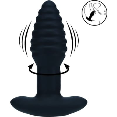 Vibrerende en Draaiende Geribbelde Siliconen Anale Plug - Zwart