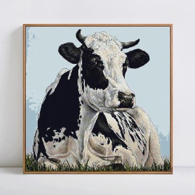 Peinture diamant 5D à faire soi-même, broderie complète d'animaux ronds en forme de vache, mosaïque, image à affichage complet 30x30CM black