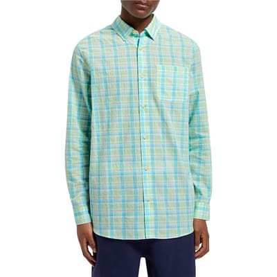 Scotch & Soda Neon Check Shirt Neon Lime Check Maat: S | Casual Overhemden Outlet | Heren | Groen