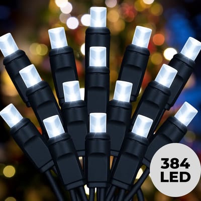 Lomera Clusterverlichting Wit - 384 Led's - Kerstverlichting Binnen en Buiten - Microclusterlights - 8 Lichtfuncties - Geheugenfunctie - Koel Wit Licht - Flexibel Snoer - IP44 Waterbestendig - Zwart Snoer - Kerstboomverlichting