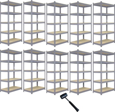 Q-rax 10 x metal racking units - grey - 90x50x180cm - 5-tier 200kg