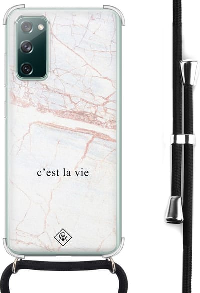 Casimoda® hoesje met koord - Geschikt voor Samsung S20 FE - C'est La Vie - Afneembaar koord - Siliconen/TPU - Bruin/beige