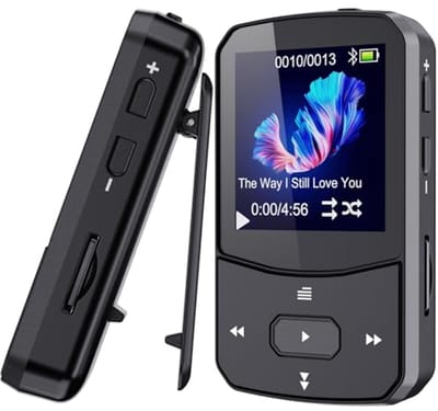 64GB Bluetooth MP3-speler met clip, Mini Sport Muziekspeler, Ondersteunt tot 128GB SD-kaart, 1,5 inch TFT-kleurenscherm, FM-radio en Stappenteller