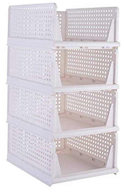 Kledingkast Organizer Set van 4 - Stapelbaar & Ruimtebesparend - Voor Kleding - L 44 x B 34 x H 18,5 cm