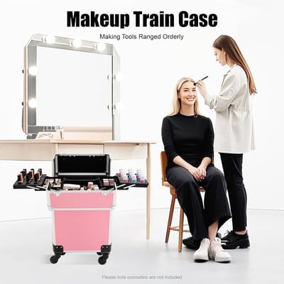 Cosmetica Trolley - Make-up Koffer - Schoonheidsspecialisten - Afsluitbaar en Verrijdbaar - 24 x 34 x 47 cm - Roze