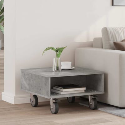 vidaXL - Bijzettafel - met - wielen - Beton - Grijs - 50,5 - x - 50 - x - 30 - cm
