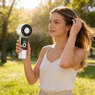 VHV-Mini Handventilator wit - 199 Snelheden Turbo Fan met IJskoeling en LED Display - 3600mAh Oplaadbare Accu - High-Speed Handventilator voor Reizen en Kantoor - Stille Draagbare Koeling