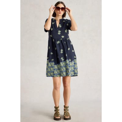 White Stuff Thea Jersey Dress Navy Print Maat: 16 REGULAR | Blousejurken Outlet | Dames | Blauw