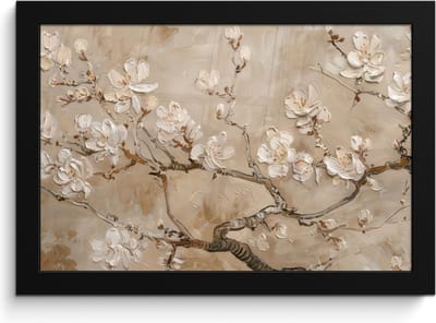 Poster in lijst - Fotolijst 30x20 cm - Posters - Bloemen - Modern - Beige - Wit - Bloesem - Posterlijst zwart - Decoratie - Wanddecoratie woonkamer - Muurdecoratie slaapkamer