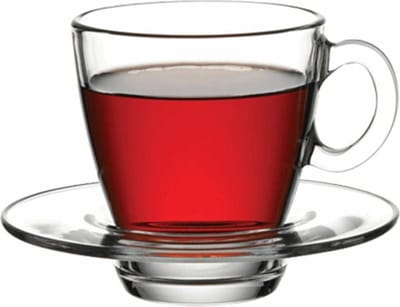 Pasabahçe – theeglazen met onderzetters – Aqua – hittebestendig – helder – 12-delig, 6 pers., 110–125 ml