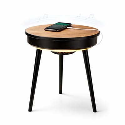 House of Balance LumiSound Table - Bijzettafel - Ingebouwde speaker LED sfeerlamp en telefoon Oplaadstation - Bluetooth - Bijzettafeltjes Woonkamer - Bijzzettafel rond - Nachtkastje - Woonkamer Slaapkamer