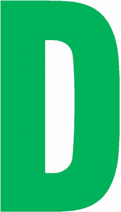 Lettersticker D 10x5cm, GROEN plakletter, huisnummer toevoeging, magazijnen, showrooms, tuincentra