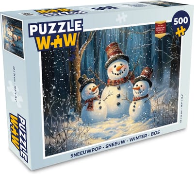 Puzzel Sneeuwpop - Sneeuw - Winter - Bos - Legpuzzel - Puzzel 500 stukjes