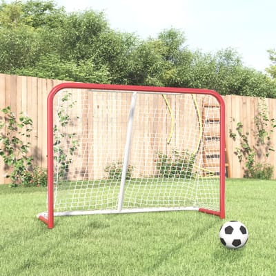 vidaXL - Hockeydoel - met - net - 153x60x118 - cm - staal - en - polyester - rood - en - wit