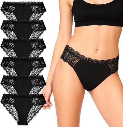 Set van 6 elegante damesslips met kanten details, zwart, maat M - Comfortabel en stijlvol ondergoed