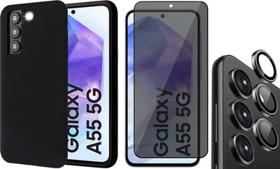 Hoesje geschikt voor Samsung Galaxy A55 - Privacy Screenprotector Volledig Dekkend Glas & Camera Protector - Mat Back Case Zwart