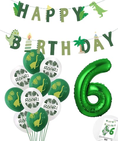 Cijfer Ballon 6 Jaar - Dinosaurus - Dino Plus pakket - Groen - Helium Ballon - Snoes