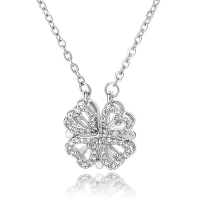 Retro Magnetisch Vouwbaar Hartvormig Klavertje Vier Hanger Ketting voor Vrouwen Liefde Sleutelbeen Ketting Cadeau Openbare Choker Sieraden gray